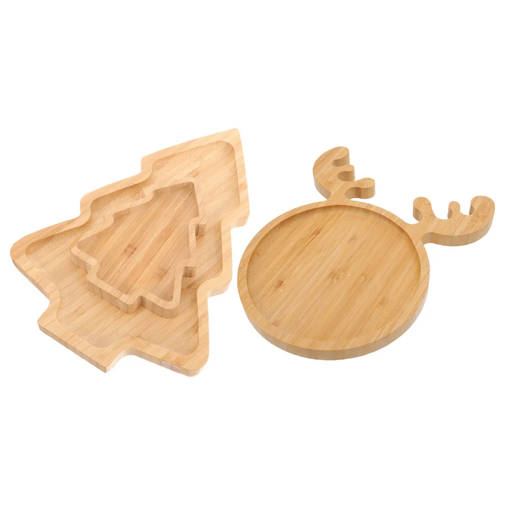 

3 Pcs Christmas Charcuterie Plate Food Trays Holiday Tree Shaped Party Bowl Xmas Woooden Wood Candy Plates