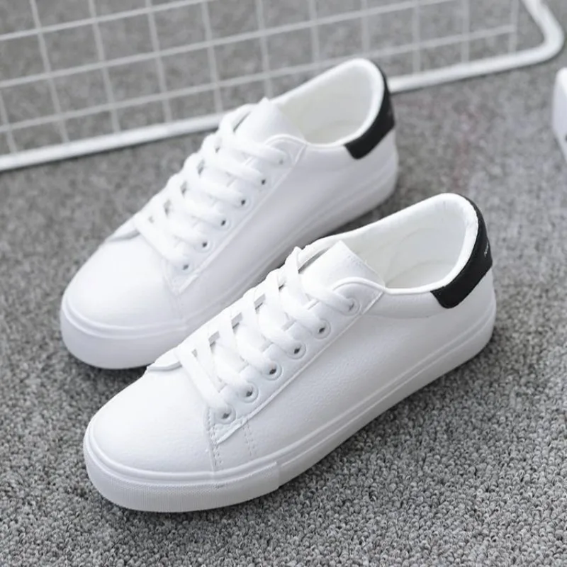 Fashion Women\'s Vulcanize Shoes 2024 New in Casual Classic Solid Color PU Leather Shoes Woman Casual White Shoes Sneakers