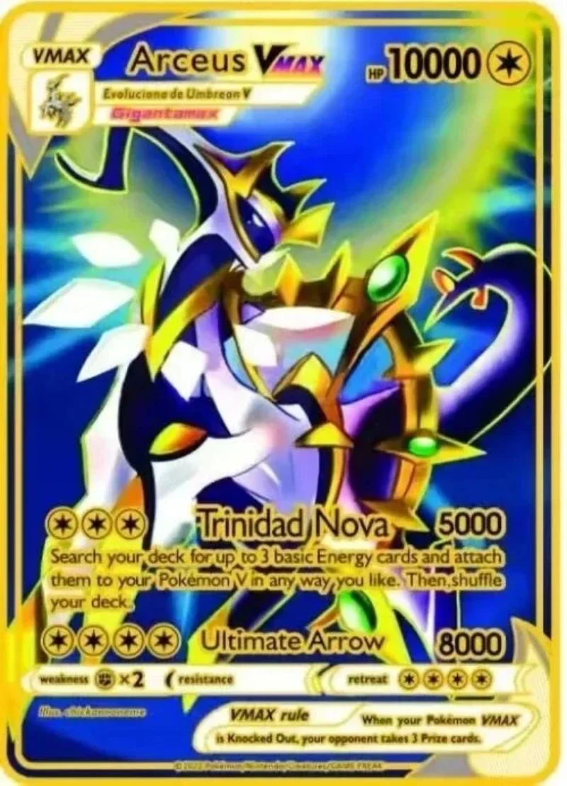 Pokemon Card 10000 Arceus Pikachu Charizard Vmax Gx Gold Pocket Monster English iron Metal Letters carte da collezione regalo per bambini