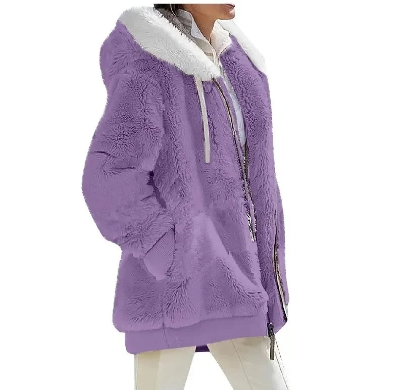 

Ladies Coats Autumn Winter Fashion New Casual Hooded Zipper Clothes Cashmere Female Fleece Jacket Solid Color