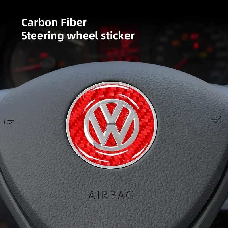 

Carbon Fibre Car Emblem Steering Wheel Decoration Sticker Accessories For Volkswagen Polo Arteon Tiguan Golf Touareg GTI Amarok