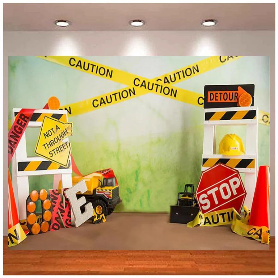 Photography Backdrop 1st Birthday Party Building Caution Stop Kid Child Portrait Background Banner Poster Photozone Photo Studio