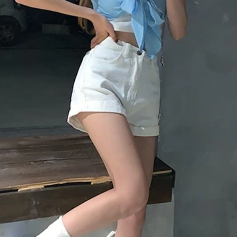 Shorts Women Denim Solid Wide Leg High Waist All-match Basic Streetwear  Fashion Summer Korean Style Girls Ins Thin Beautiful