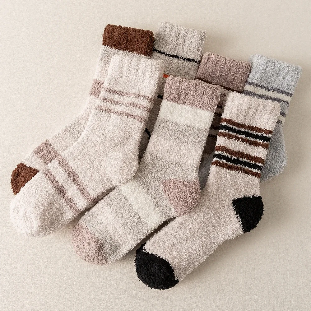 5 Pairs Coral Fleece Thick Winter Socks Men Thermal Cozy Fluffy Warm Socks Middle Tube Sleeping Floor Socks Boys