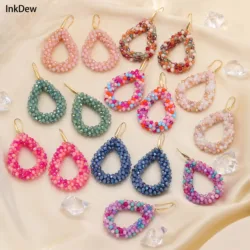 INKDEW, pendientes grandes de colores mezclados, cuentas coloridas, pendientes de cristal hechos a mano para mujer, regalo, joyería de gota de agua EA004