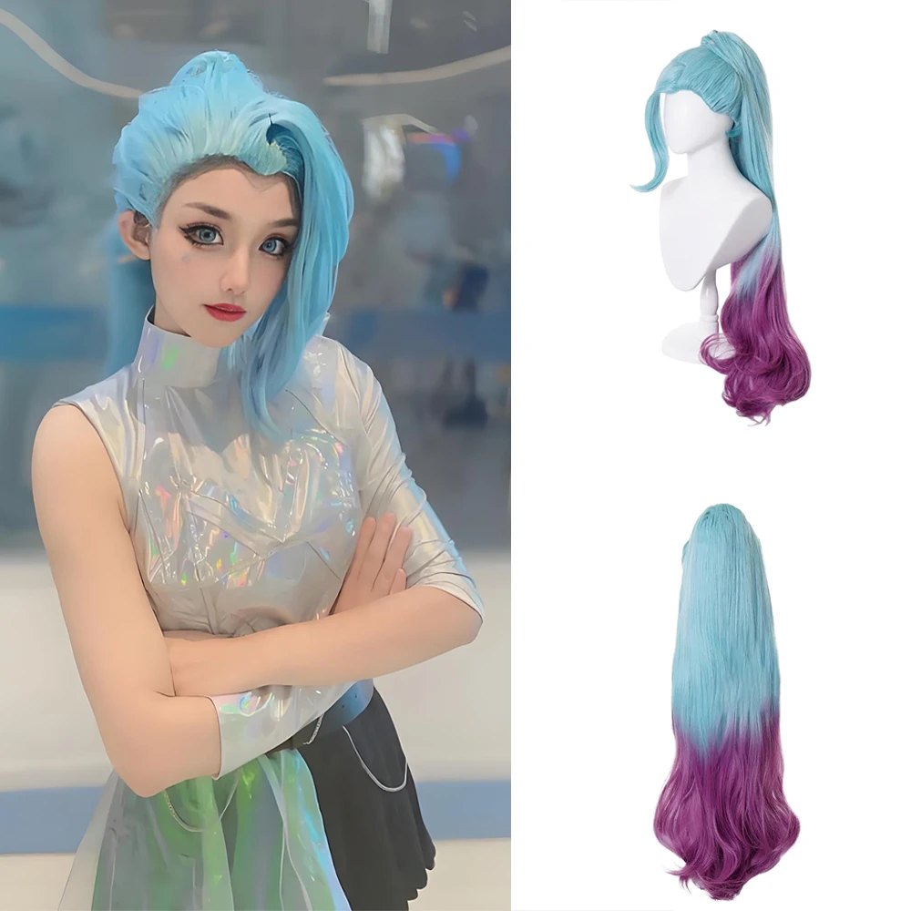 

High-Quality Game Lol Starlight Singer Seraphine Cosplay Synthetic Hair Kda Final Form Blue And Purple Gradient Performance Wig