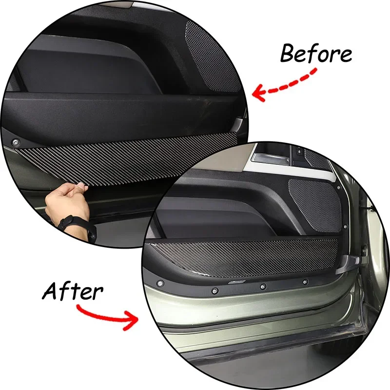 

For Land Rover Defender 110 2020-2024 Car Front Inner Door Panel Decorative Sticker Soft Carbon Fiber Interior Accessories