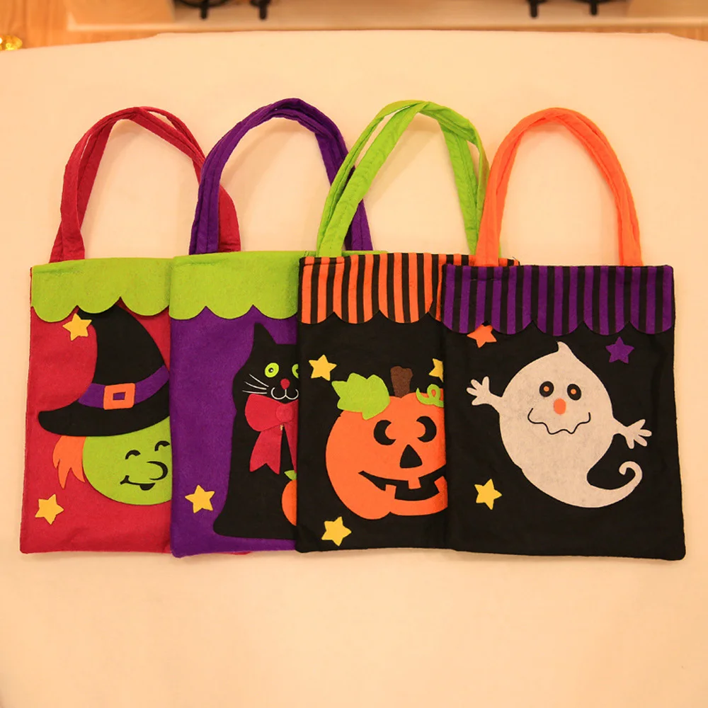 1Pcs Halloween Applique Handbag Cute Witch Pumpkin Ghost Nonwovens Gift Bag All Saints' Day Element Handle Packaging Bags