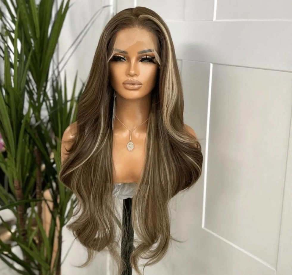 

Выделите шоколадно-коричневые парики 13x4 HD Синтетические парики спереди для женщин Модные бесклеевые парики Женское устойчивое волокно Ежедневное использование