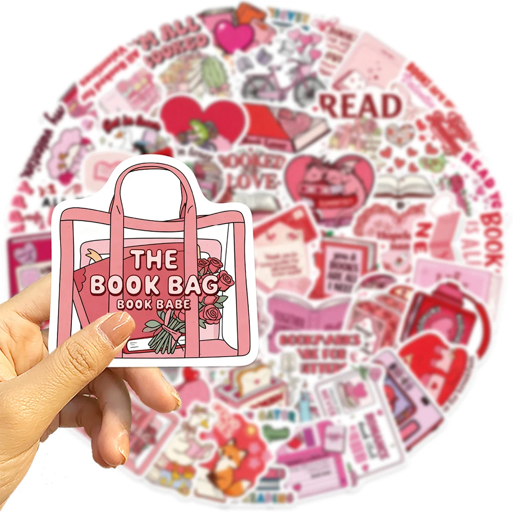 

10/30/50pcs Cartoon Pink Bookish Aesthetic Stickers Cute Animal Reading Book Decal DIY Laptop Phone Valentine's Day Sticker Gift