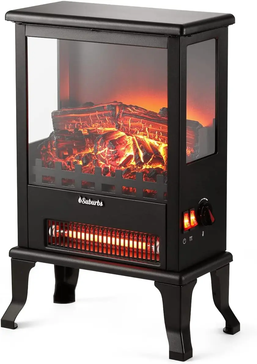 

19" Freestanding Infrared Electric Fireplace Stove with Realistic Flame, Overheat Protection for Small Spaces