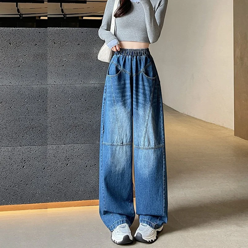

High Waist Design and Fashionable Banana Jeans Women in Spring and Autumn New Style Washed Old Scimitar Wide-leg Pants