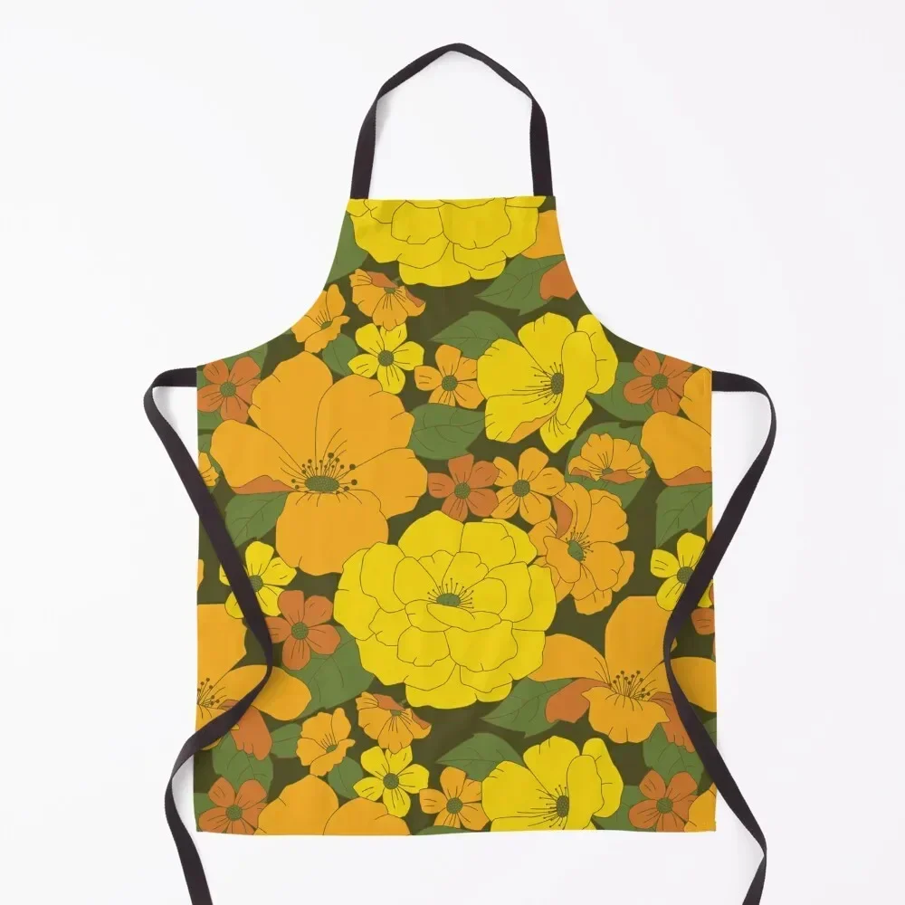 

Orange & Yellow Lilies Retro Floral Pattern Apron Christmas gift cookings for women Apron