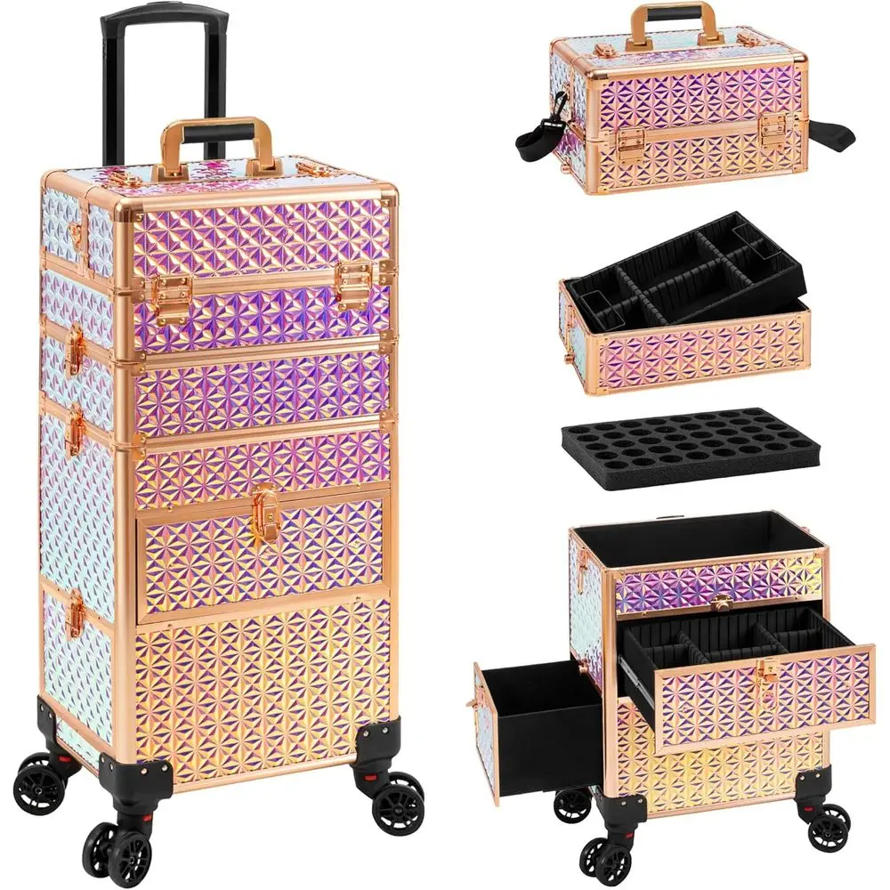 

Передвижной кейс для косметики с 3 ящиками, портативная тележка для косметолога, мастера маникюра, стилиста и художника