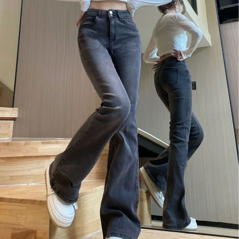 

Korean High Waisted Jeans for Women Vintage Slim Casual Denim Pants New Fashion Streetwear Straight Flare Jeans Y2k Streetwear