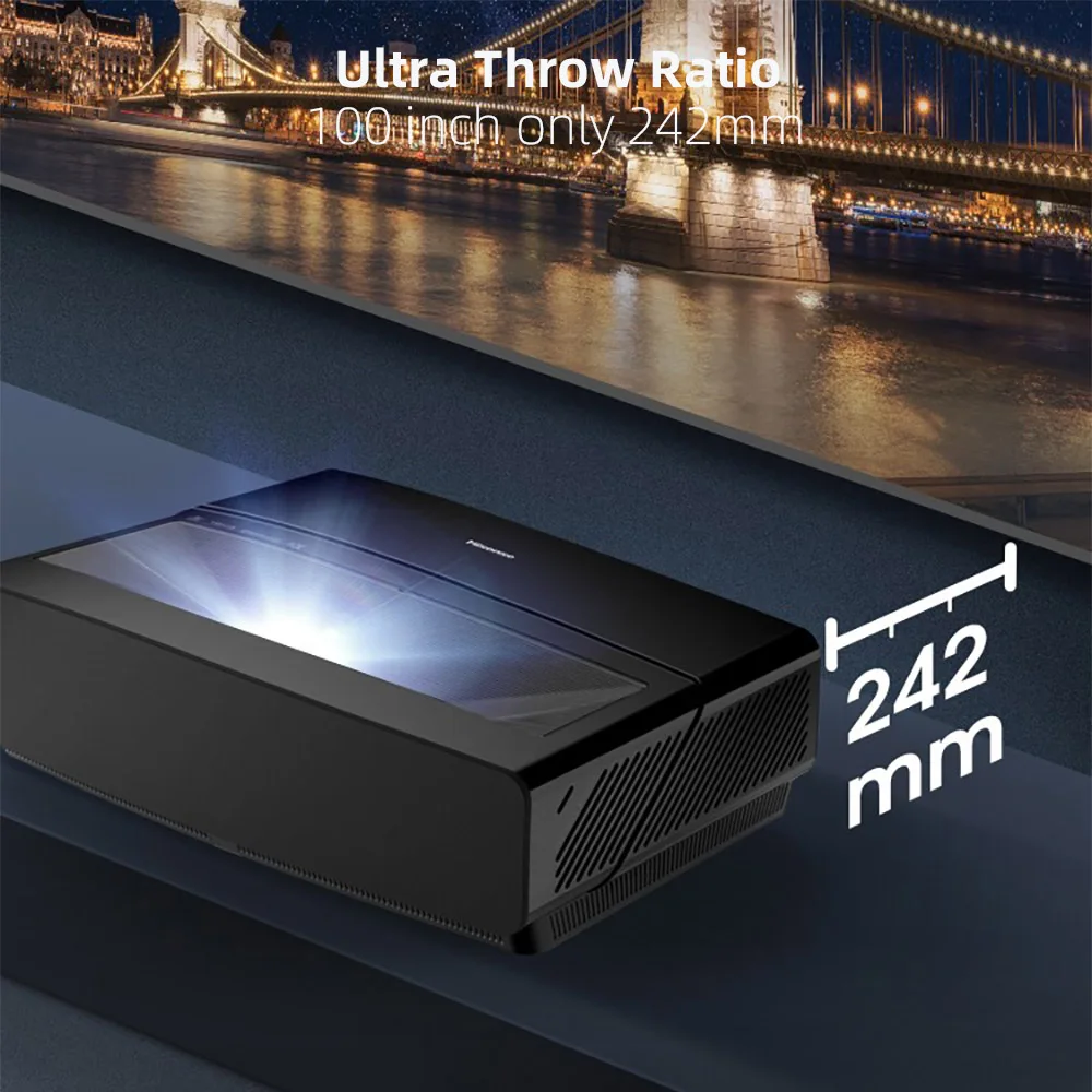 Hisense T52 4K Projector, High Lumens Auto Focus 8 Point Keystone HDR10 Android Smart WiFi 4K Projector Low Latency Game Beamer