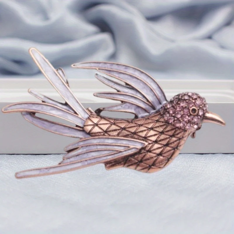 Vintage Creative Copper Purple Dripping Oil Bird Brooch Outfit with Elegant Temperament Medieval Brooch Pin Ladies Accessories