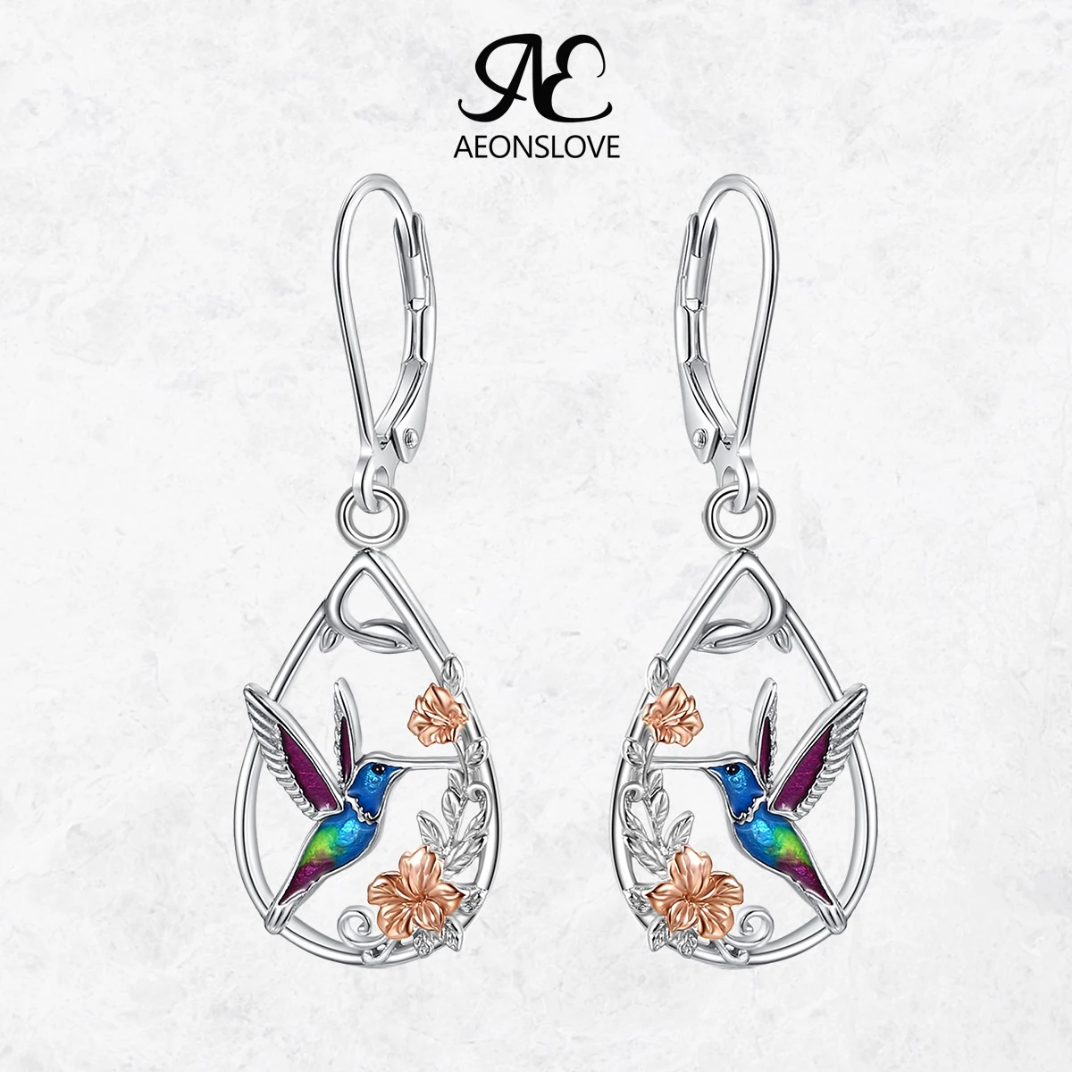 AEONSLOVE 925 Sterling Silver Hummingbird Drop Earrings for Women Exquisite Enamel Flower Dangle Earrings Spiritual Jewelry Gift