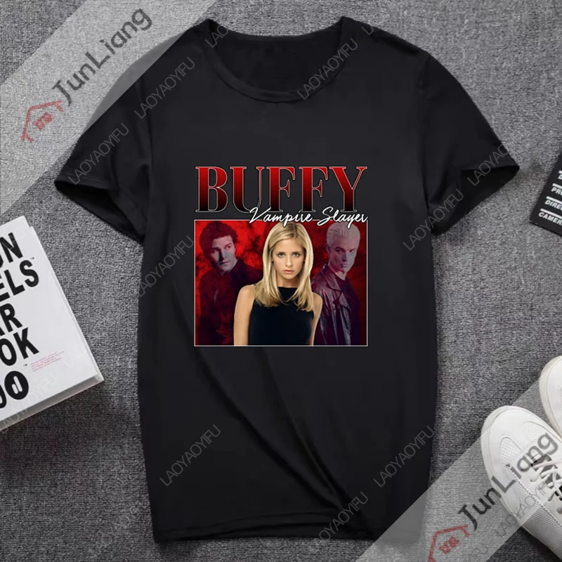 The Vampire Slayer Graphic T Shirts Buffy Women's T-shirt Luke Perry Fashion Men's T-shirts for Men Clothing Y2k Manga Oversized