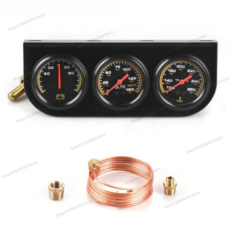 For 2-inch 52mm Car Current, Oil Pressure, Water Temperature Gauge, Mechanical Three in One Combination Instrument, Triple Meter