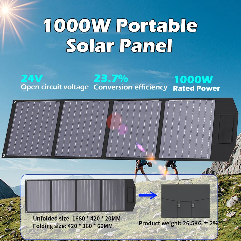 1000W Portable Solar Panel Foldable Monocrystalline ETFE 18V Solar Charger Solar Generatorsfor RV Camping  IP67 Waterproof