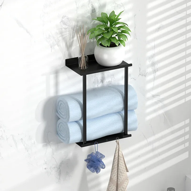 Bathroom towel rack wall mounted multi-layer space towel storage rack, easy to install, no drilling required