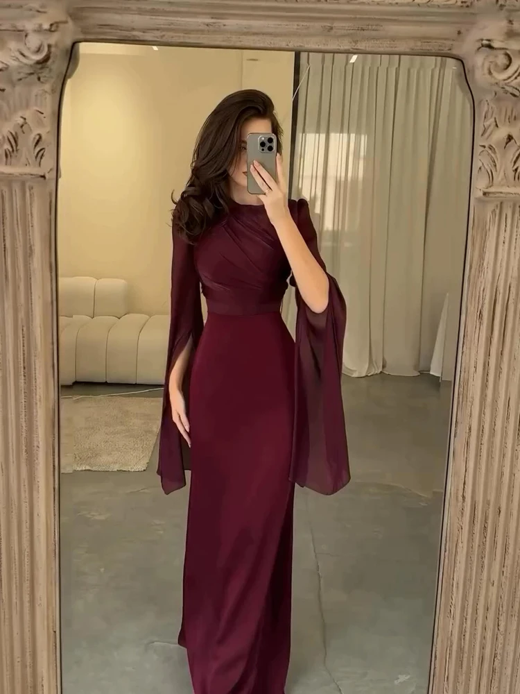 Ele عالية الخصر طويل Dr الساتان النسيج التخسيس Sle لحفل الزفاف والولائم المرأة الخريف الشتاء Faion Dr