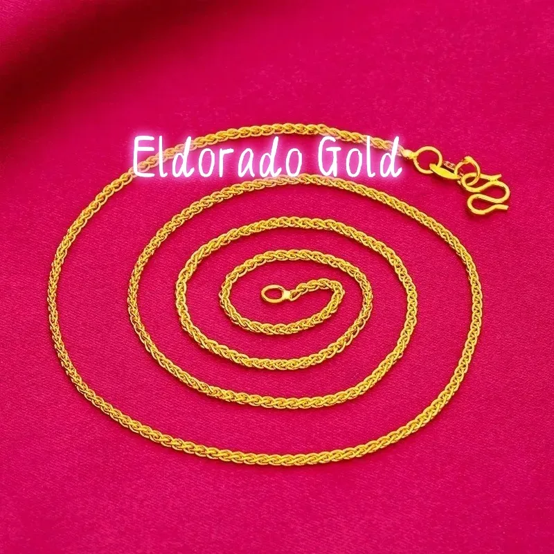

Тонкое женское ожерелье Eldorado Gold из золота 24K (AU999) | Древняя золотая цепь с рельефным узором Wi