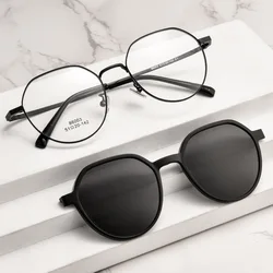 Trendy Polarized Clip On Sunglasses Titanium Alloy Glasses Frame Women Optical Round Sunshades Eyewear
