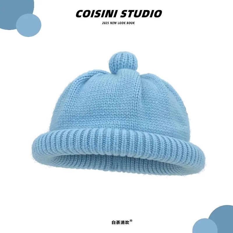 New Japanese Cute Dome Wool Beanies for Women Autumn and Winter Warm Versatile Street Trend Retro Yuppie Pullover Hats Men