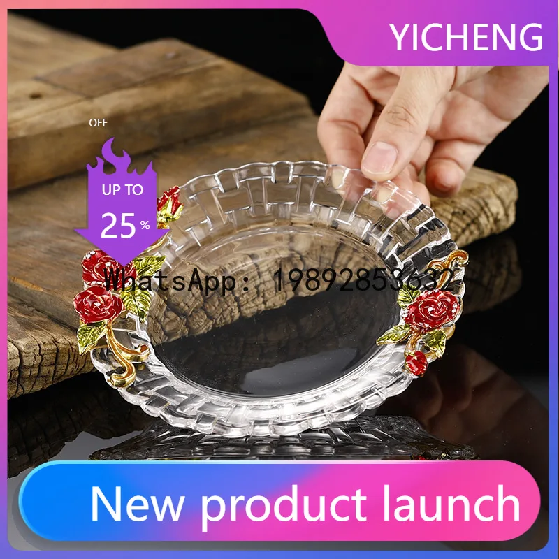 Creative enamel water cup tray, high-end crystal glass tray for home use, household supplies plate, fruit plate