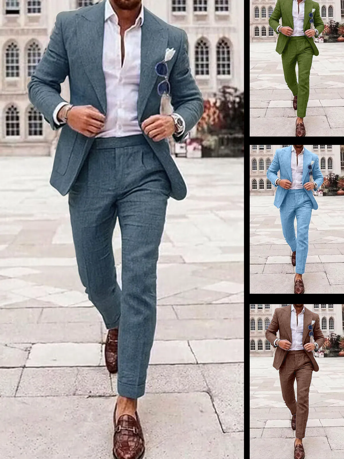

Casual Linen Suits for Men ، Slim Fit Peaked Lapel Solid Tuxedo Outfits for Man Ensemble Hommes Trajes Para Hombre Man Suits