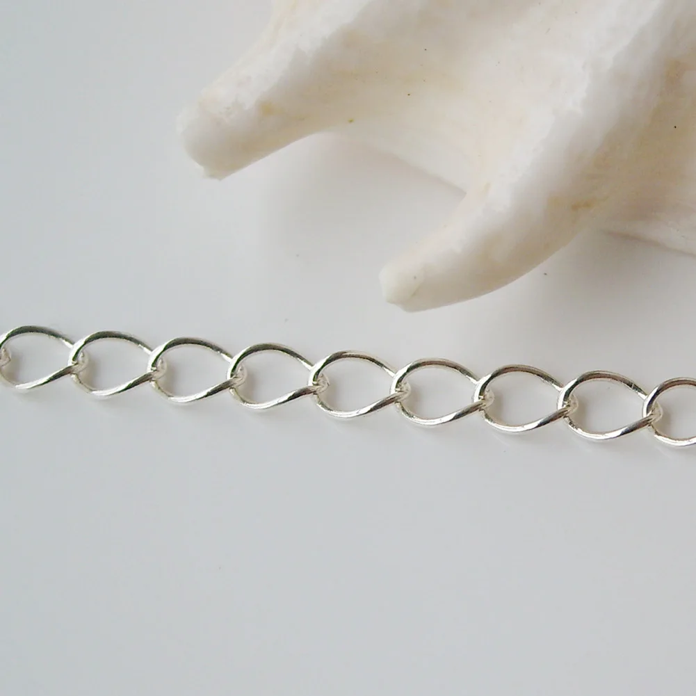 

Серебряная цепочка, твердая овальная кабельная цепочка из стерлингового серебра 925 пробы, свободная цепочка для ожерелья, ювелирных изделий-браслетов, 1 метр