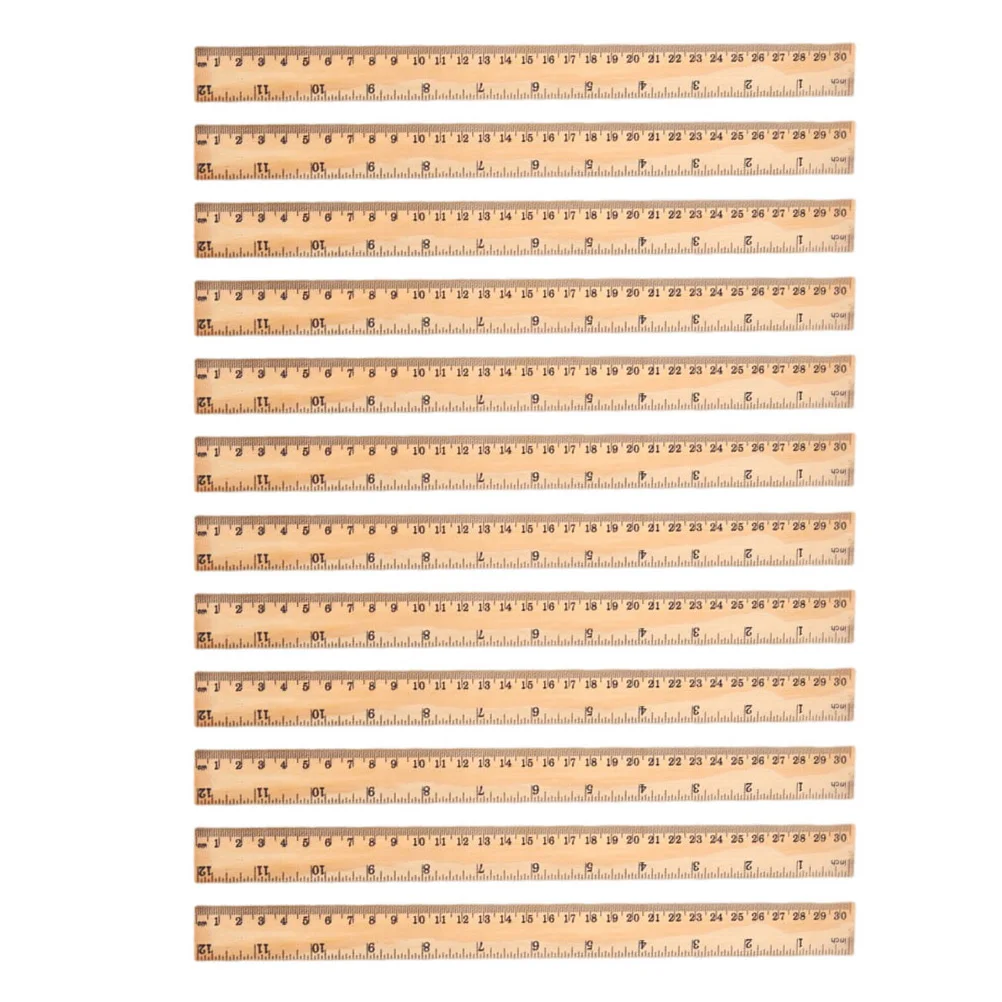 12 Pcs Wooden Ruler 30cm Double Scale Stationery Straight Ruler Portable for Kids Students Office Household Use