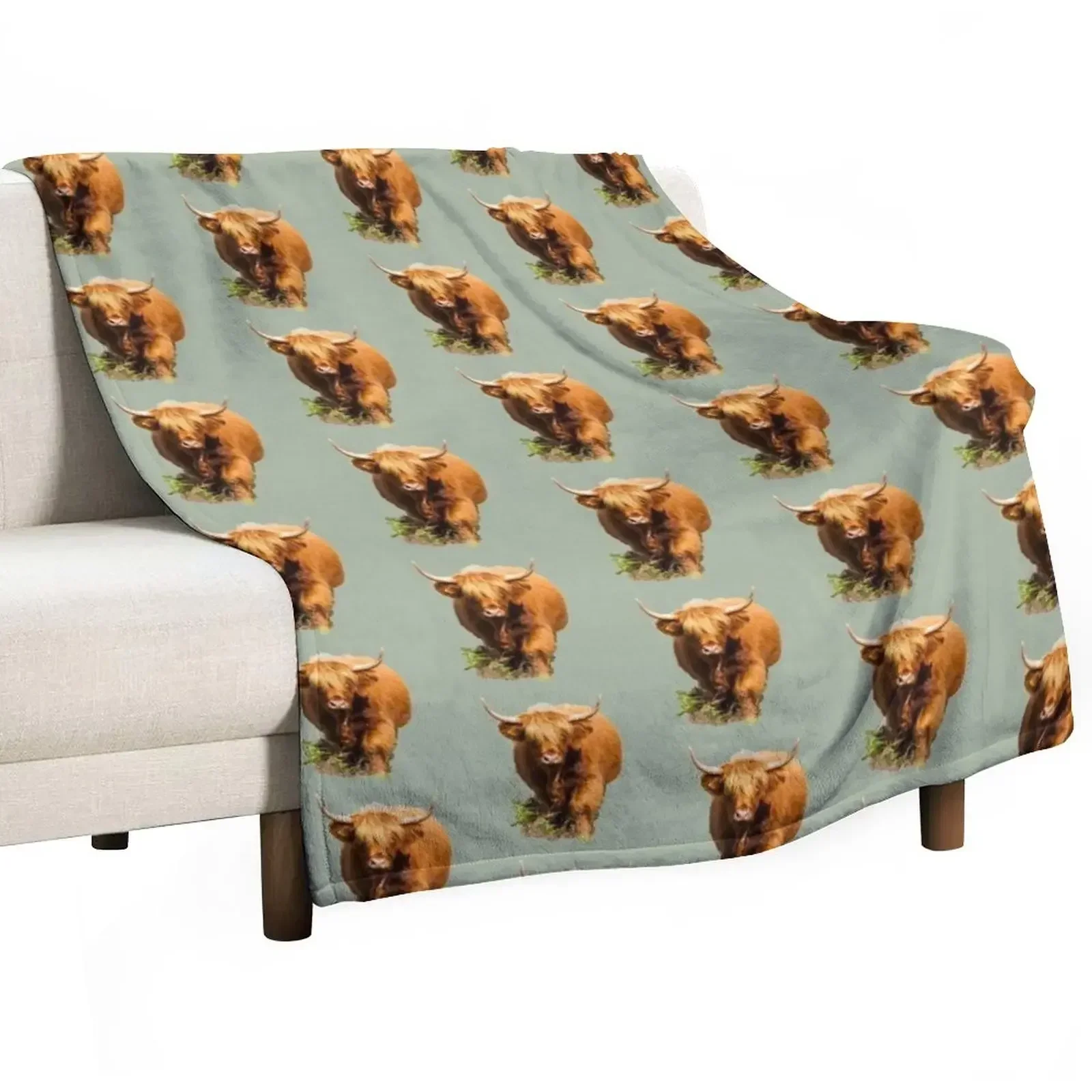 Strolling Highland Cow Throw Blanket Polar Winter beds Blankets