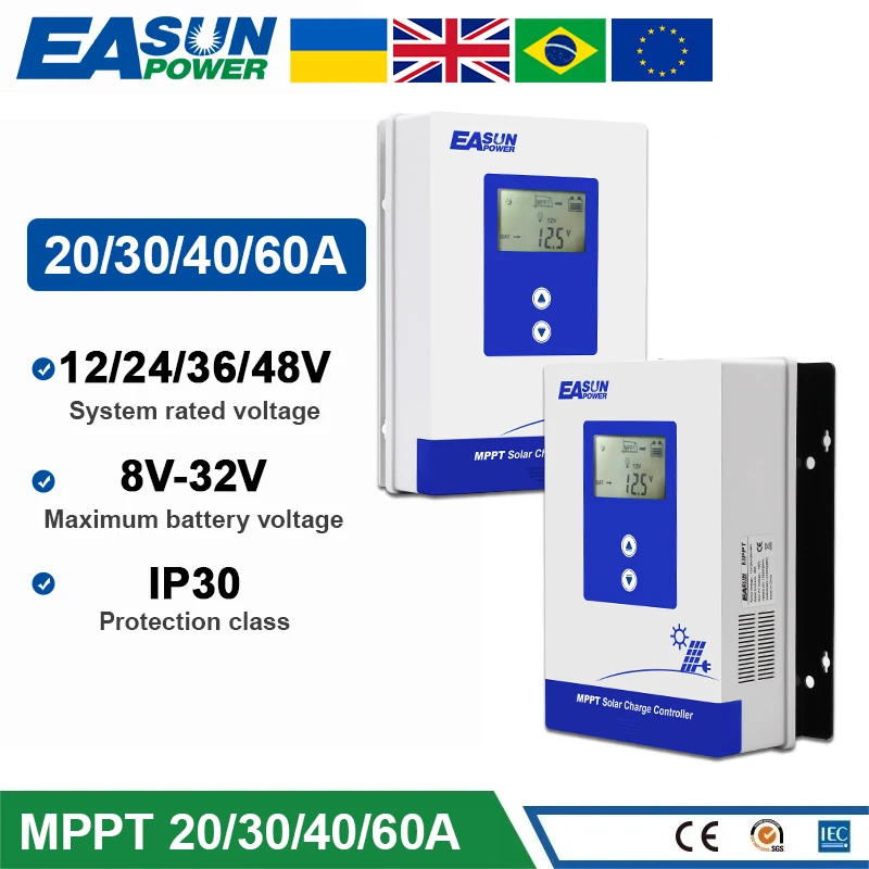 

EASUN Solar Charger Controller MPPT 60A 40A 30A 20A Solar Panel Solar Charge Regulator 12V 24V 36V 48V Battery PV Input Dropship