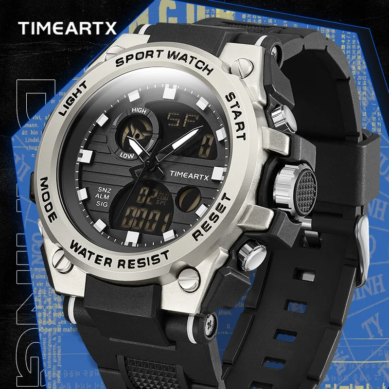 TIMEARTX 5100 الفاخرة مضيئة ساعة رقمية إنذار ABS المواد حالة الرجال الموضة في الهواء الطلق إضاءة مقاومة للماء ساعة رياضية إلكترونية