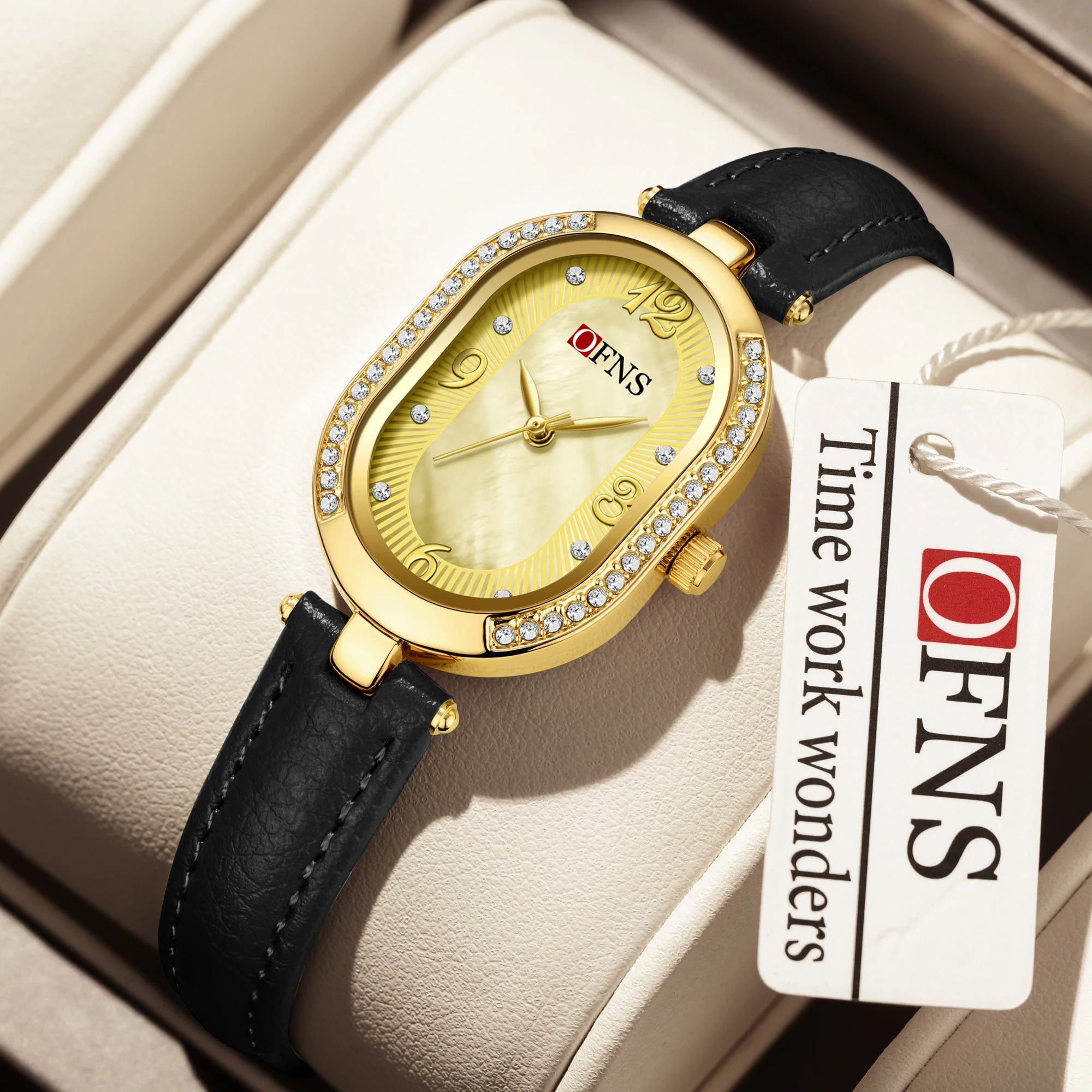 OFNS1575 2025 New Women's Diamond Luxury Elegant Retro Luxury Formal Women's Quartz Watch Waterproof 3ATM Mineral Tempered Glass
