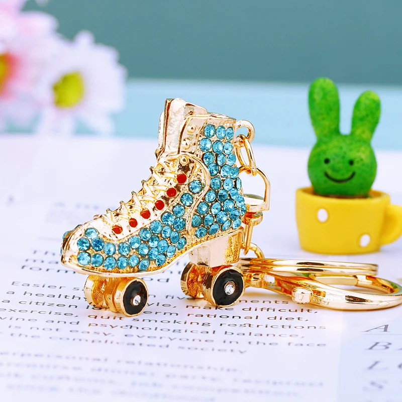 Fashion Keyrings KeyChains Crystal Rhinestone Roller Skates Shoes Key Chains Rings Holder Purse Bag Buckle Pendant