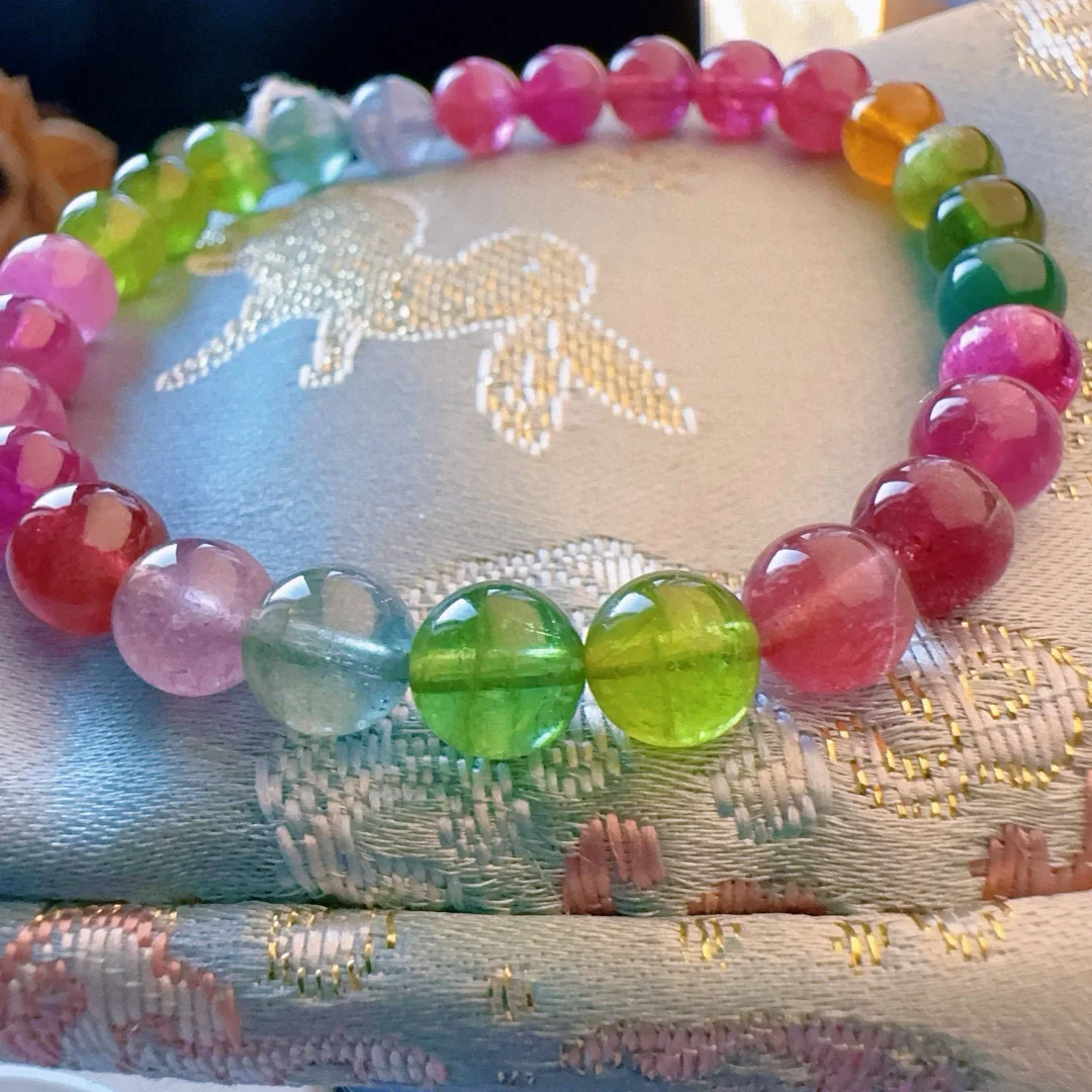 

Natural Colorful Tourmaline Clear Barrel Beads Bracelet 6.8mm Red Green Tourmaline Women Men Jewelry AAAAAAA