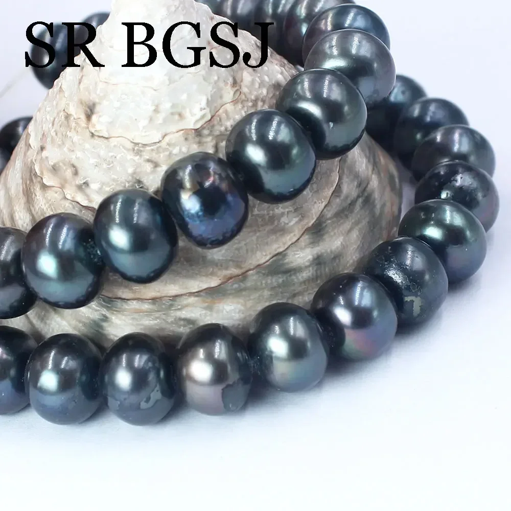 

12-13mm Peacock Black Real Natural Rondelle Freshwater Pearl High Quality Pearls Beads 15"