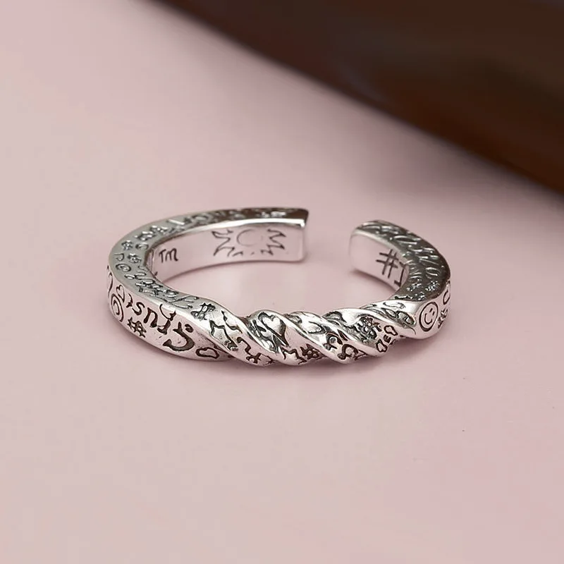 2023 New Arrival Retro Style Twist Graffiti Thai Silver Ladies Party Ring Jewelry For Women Wholesale Gifts Never Fade