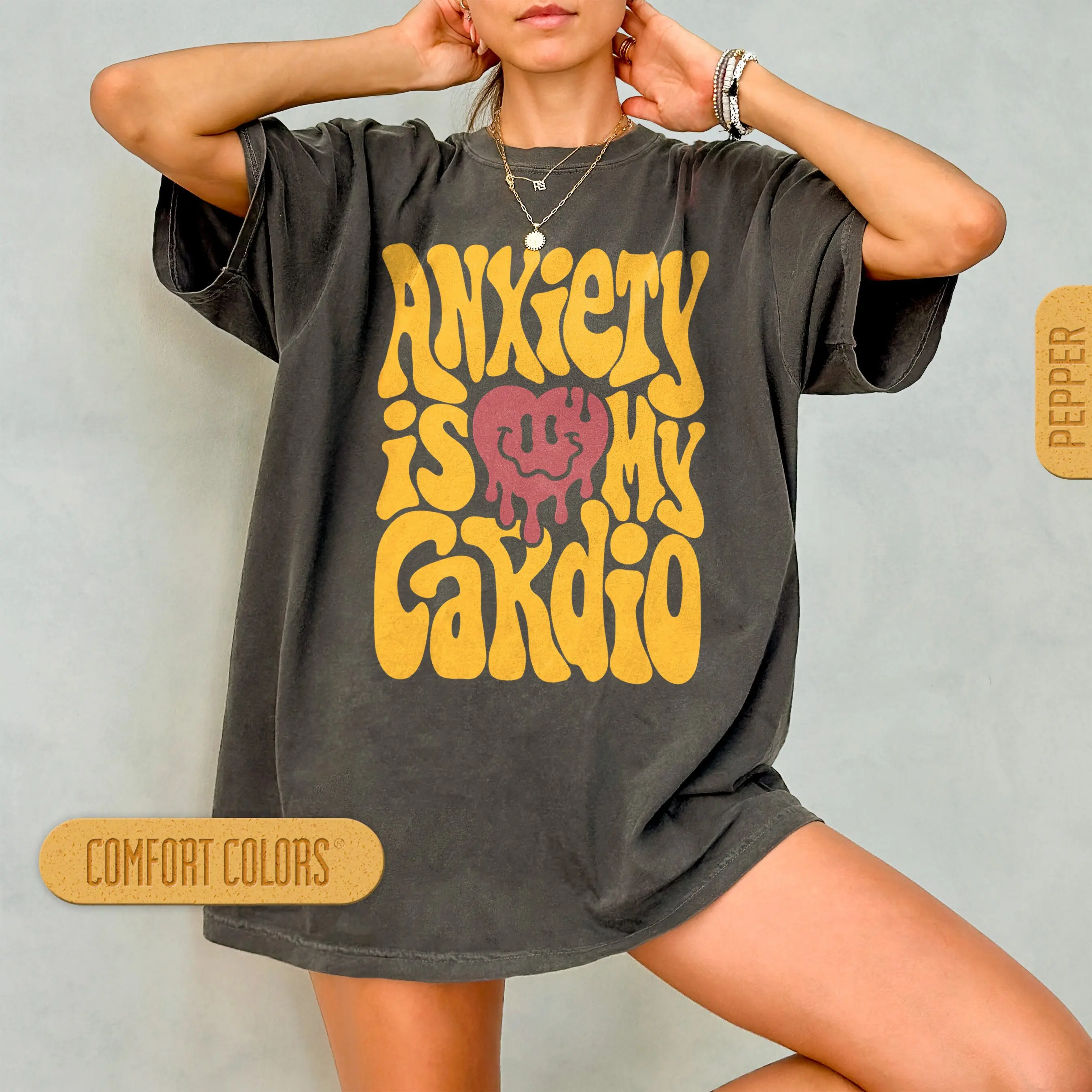 レディース プラスサイズ Anxiety Is My Cardio 面白い Tシャツ コットン 通気性 ファッショナブルで多用途 ユニセックス ストリートウェア オーバーサイズ