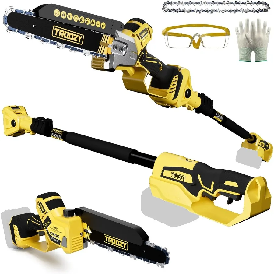Sega a palo a batteria Sega a catena 2IN1 da 8 pollici per potatura di rami di albero e taglio del legno con asta telescopica da 9 piedi, angolo regolabile 180