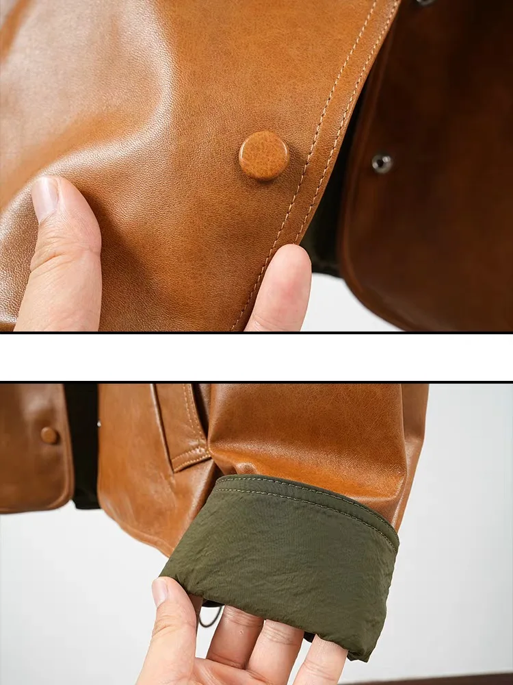 Hochwertige Lederjacke für Frauen 2025, O-Ausschnitt, Schaffell-Ledermantel, weiblich, locker, vielseitig, Jaqueta Streetwear