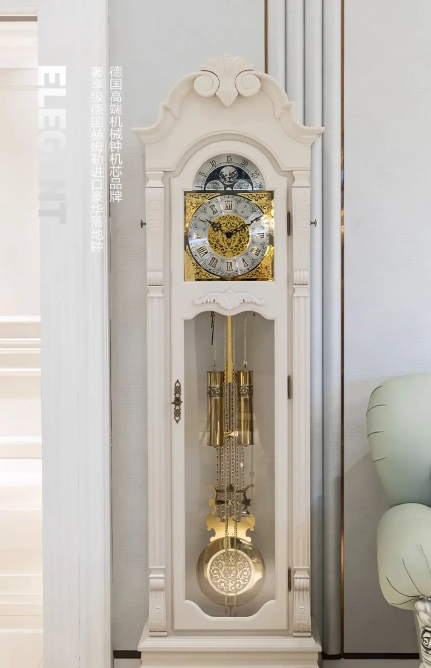 French Style the Grandfather Clock Living Room European Style Villa Retro Vertical Clock White Large Pendulum