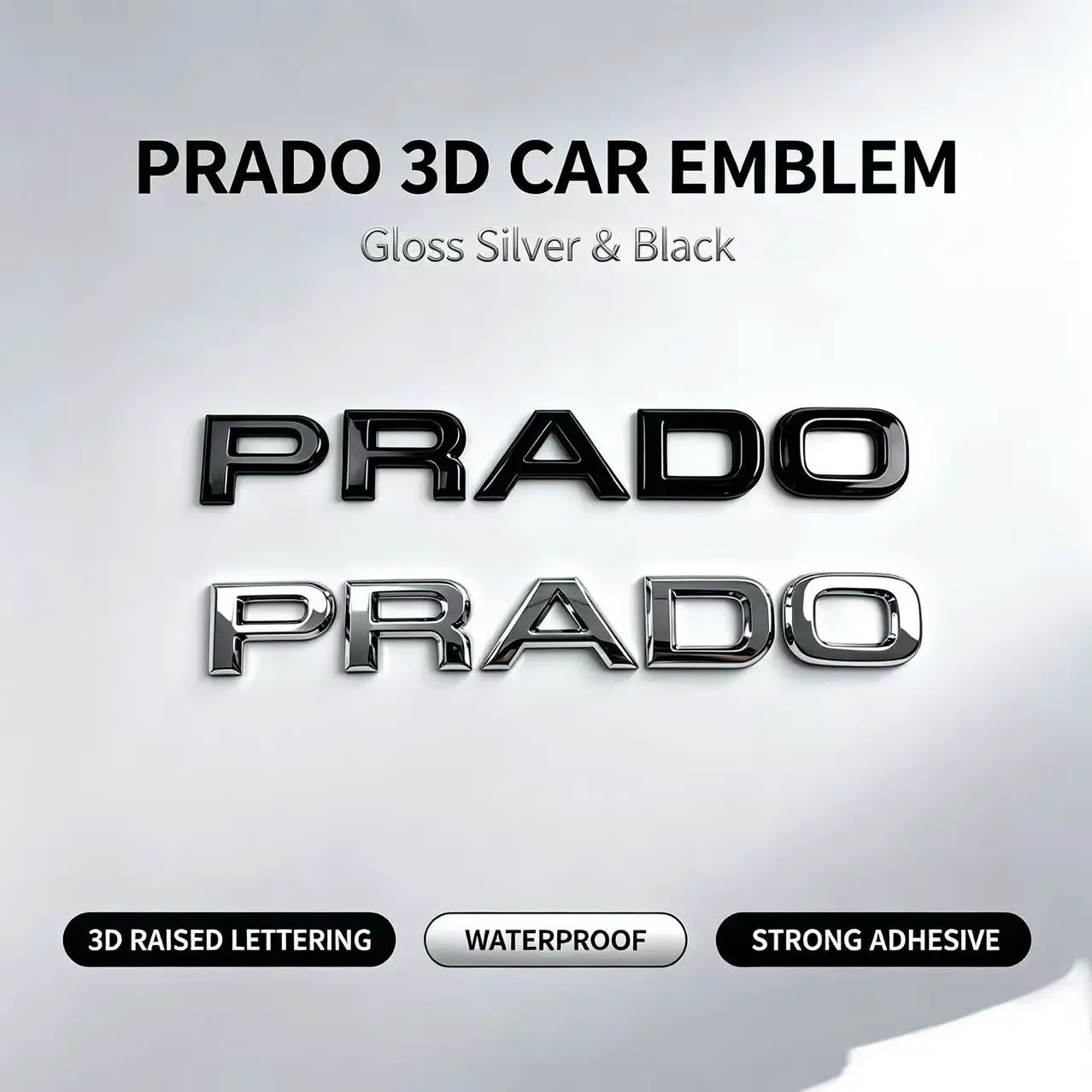 Badge emblème de voiture PRADO 3D, autocollant de remplacement noir brillant argenté, imperméable, résistant aux UV, décoration de carrosserie