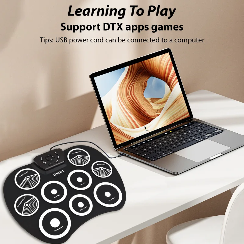 

Electronic Drum Set Hand-rolled Drum 9-pad MIDI Interface Supports DTX Games Portable Drum Set Gifts with Drumsticks Pedals