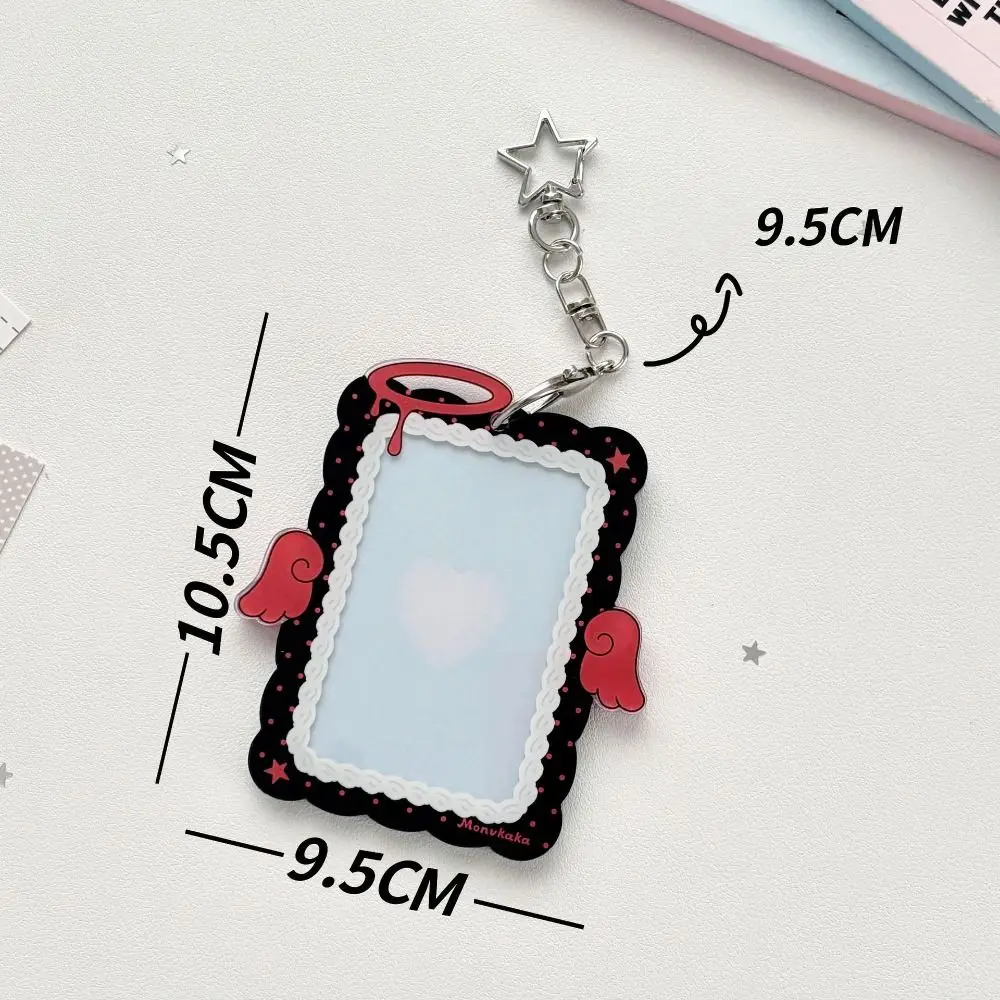 Hochwertiger Acryl-Fotokartenhalter mit Stern-Schlüsselanhänger Engelsflügel Kartenhülle Harter Kartenschutz für 3-Zoll-Fotos – Detail 1