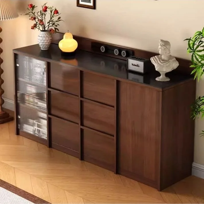 

HYS solid wood bone line dining side cabinet against the wall household living room tea bar integrated locker medium antique